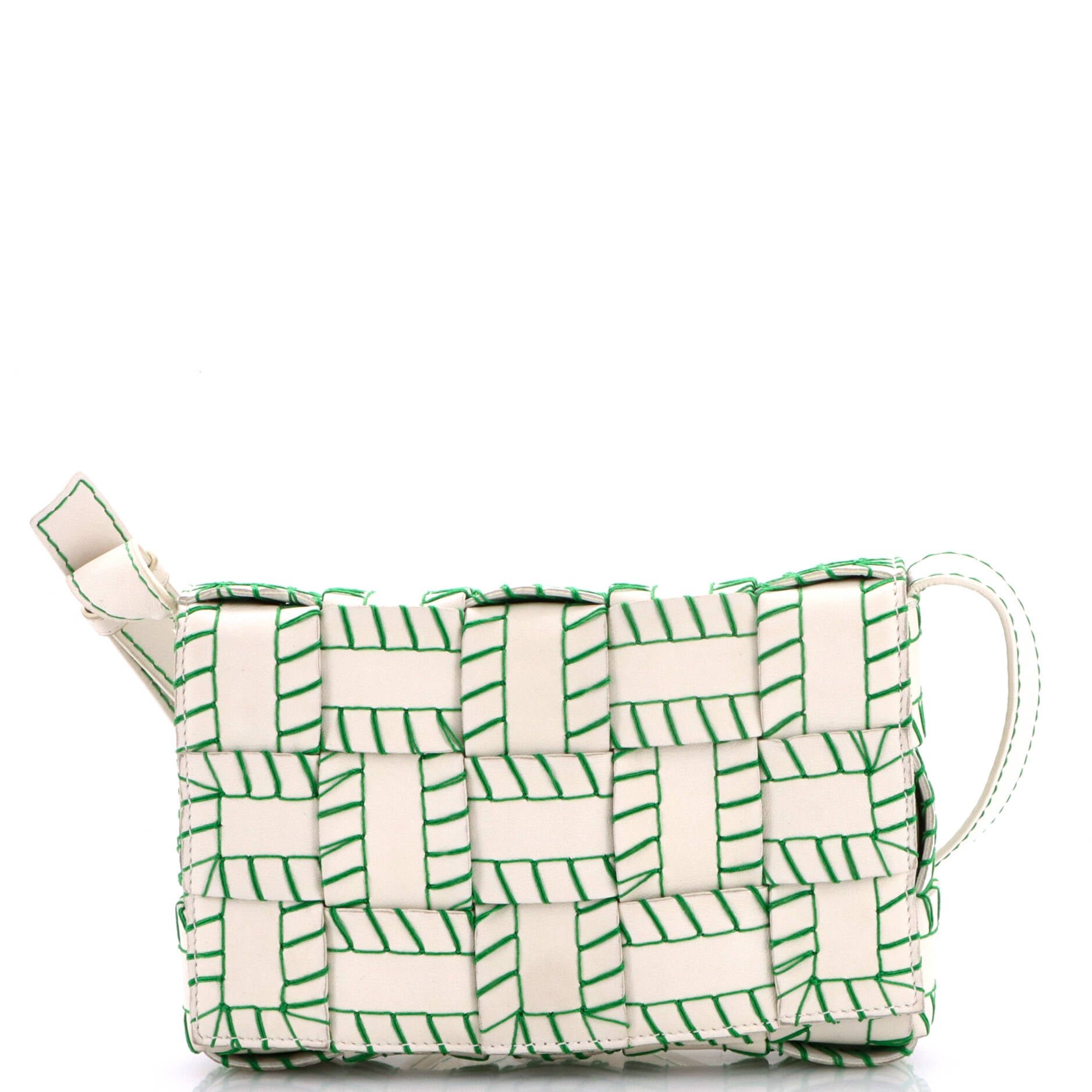 Cassette Crossbody Bag Baseball Stitch Maxi Intrecciato Leather Medium