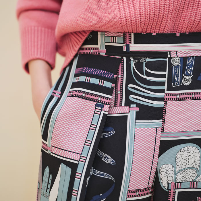 Noir Pantalones Estilo Cropped De Inspiración Pijama Estampado "Lettres Equestres"