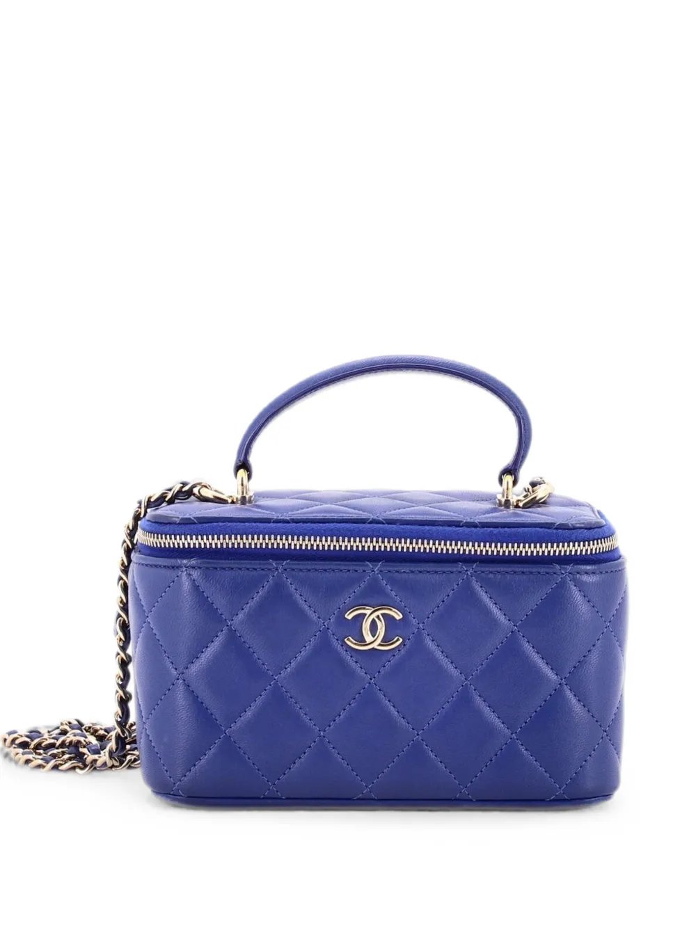 Classic Top Handle Vanity Case with Chain Quilted Lambskin Small crossbody bag