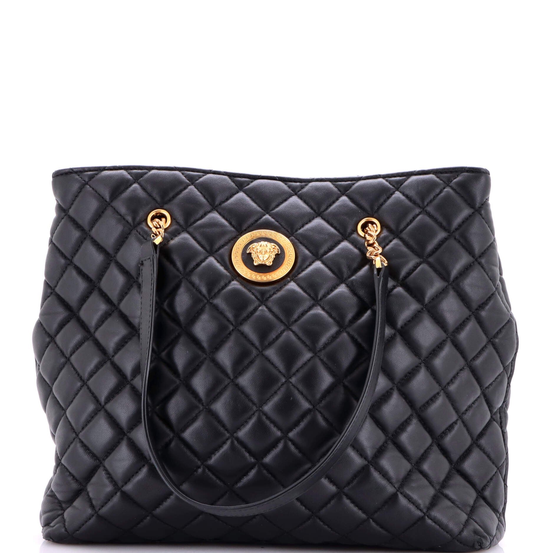 Versace Medusa Icon Chain Zip Tote Quilted Leather Tall