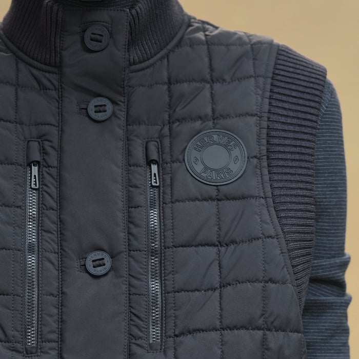 Bleu Noir Quilted Sleeveless Bomber Jacket