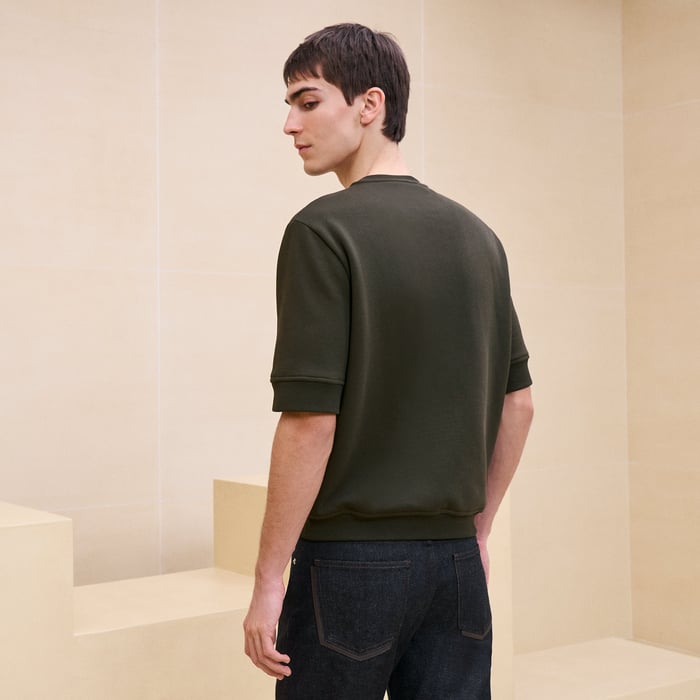 Kaki "Metallerie Au Carre" T-shirt With Leather Detail