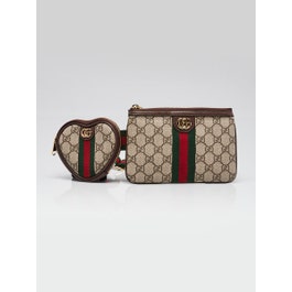 Gucci Beige/Ebony GG Coated Canvas Zip Pouch and Heart Pouch Belt Bag Size 85/34