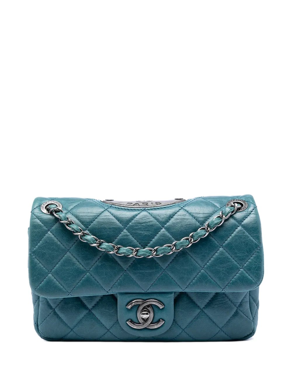 2014 Quilted Calfskin Plaque Double Flap shoulder bag
