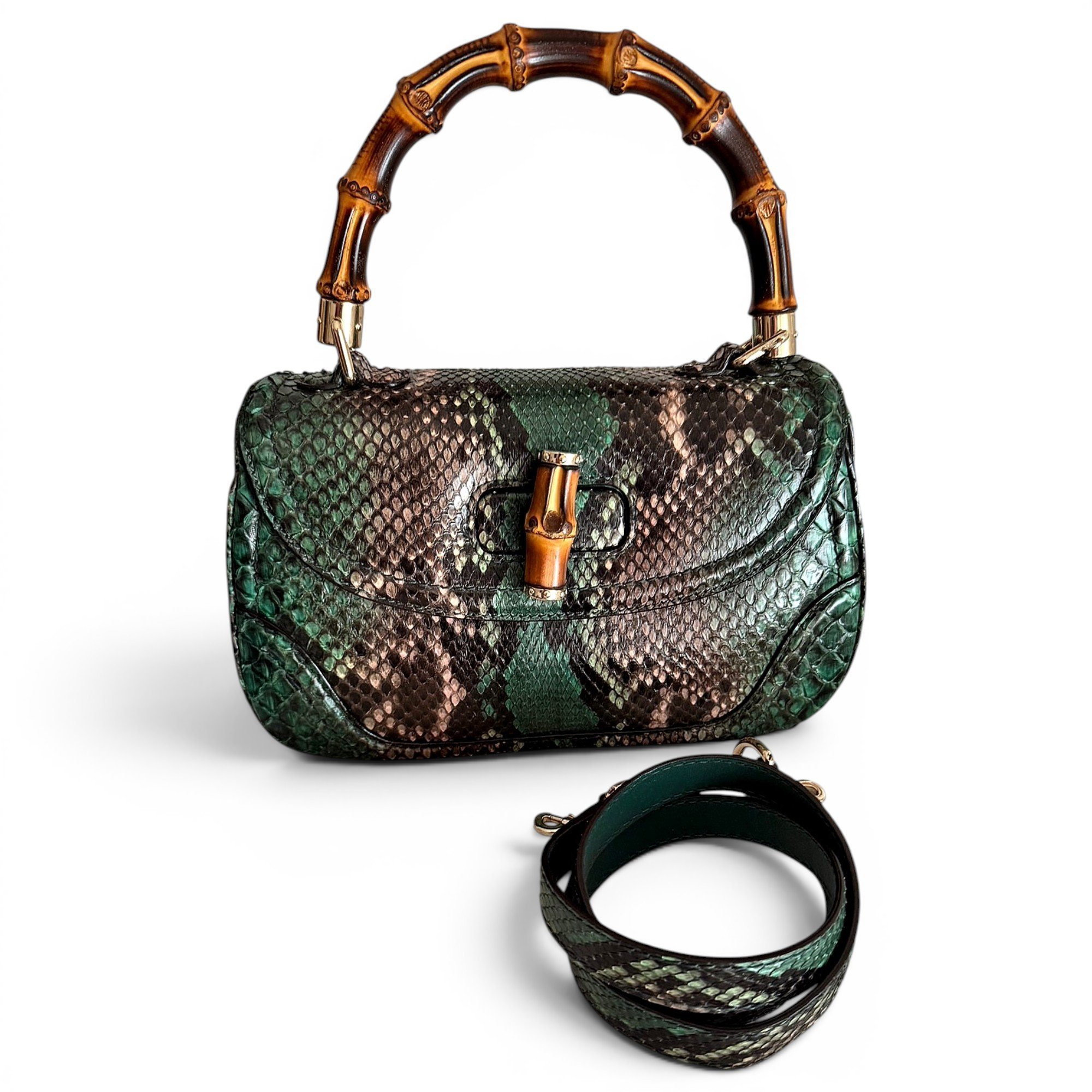 Convertible Pompon Bamboo Top Handle leather handbag