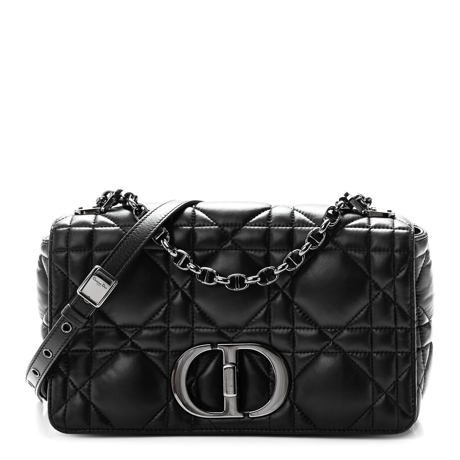 Christian Dior Calfskin Macrocannage Large Caro Bag Black