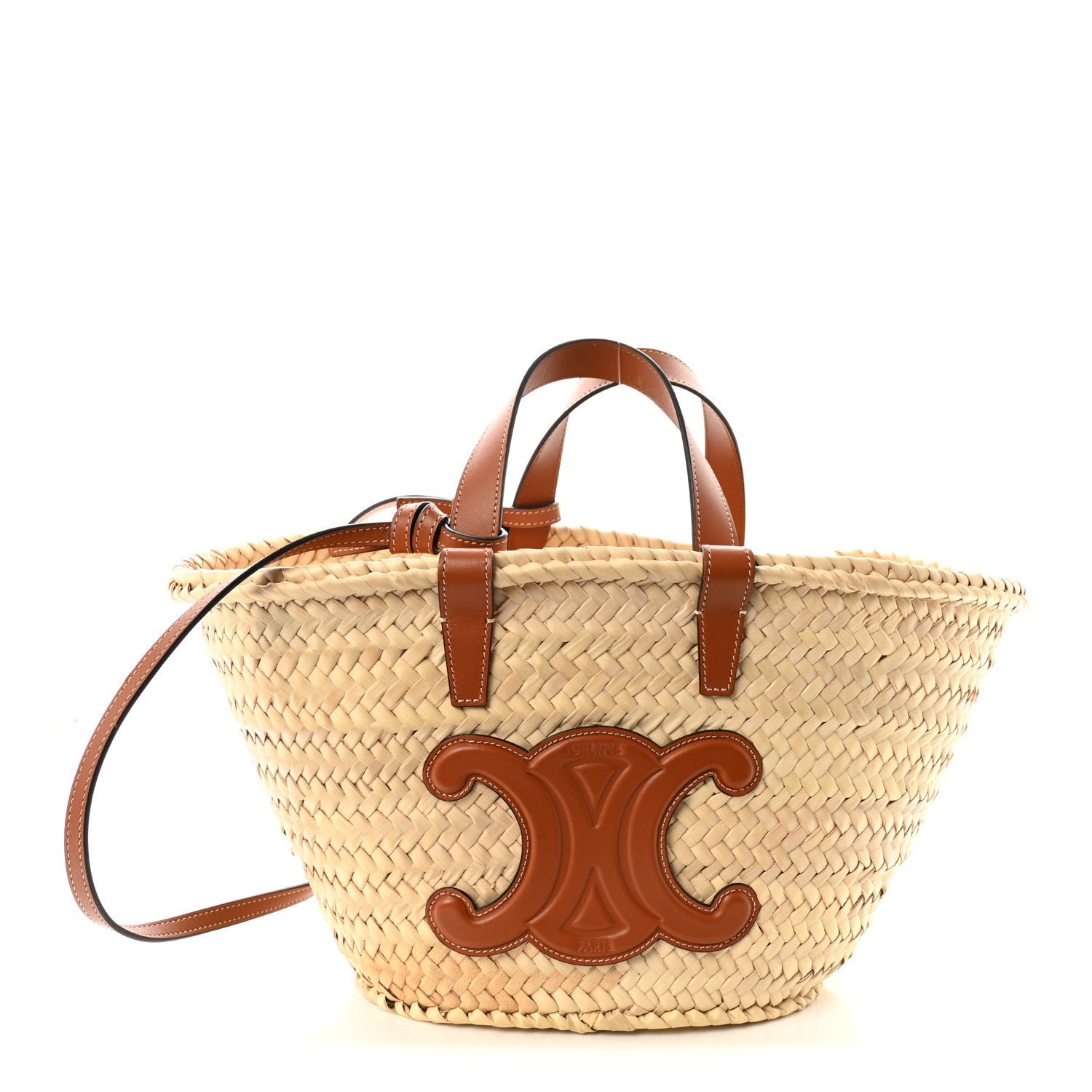 Raffia Calfskin Triomphe Teen Panier Tan