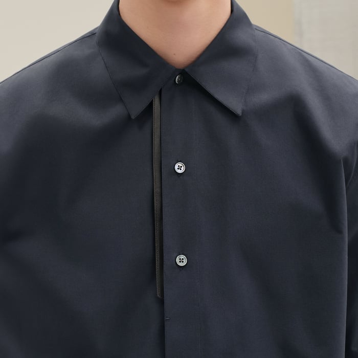 Ardoise Short-sleeve Straight Cut Shirt With Leather Detail