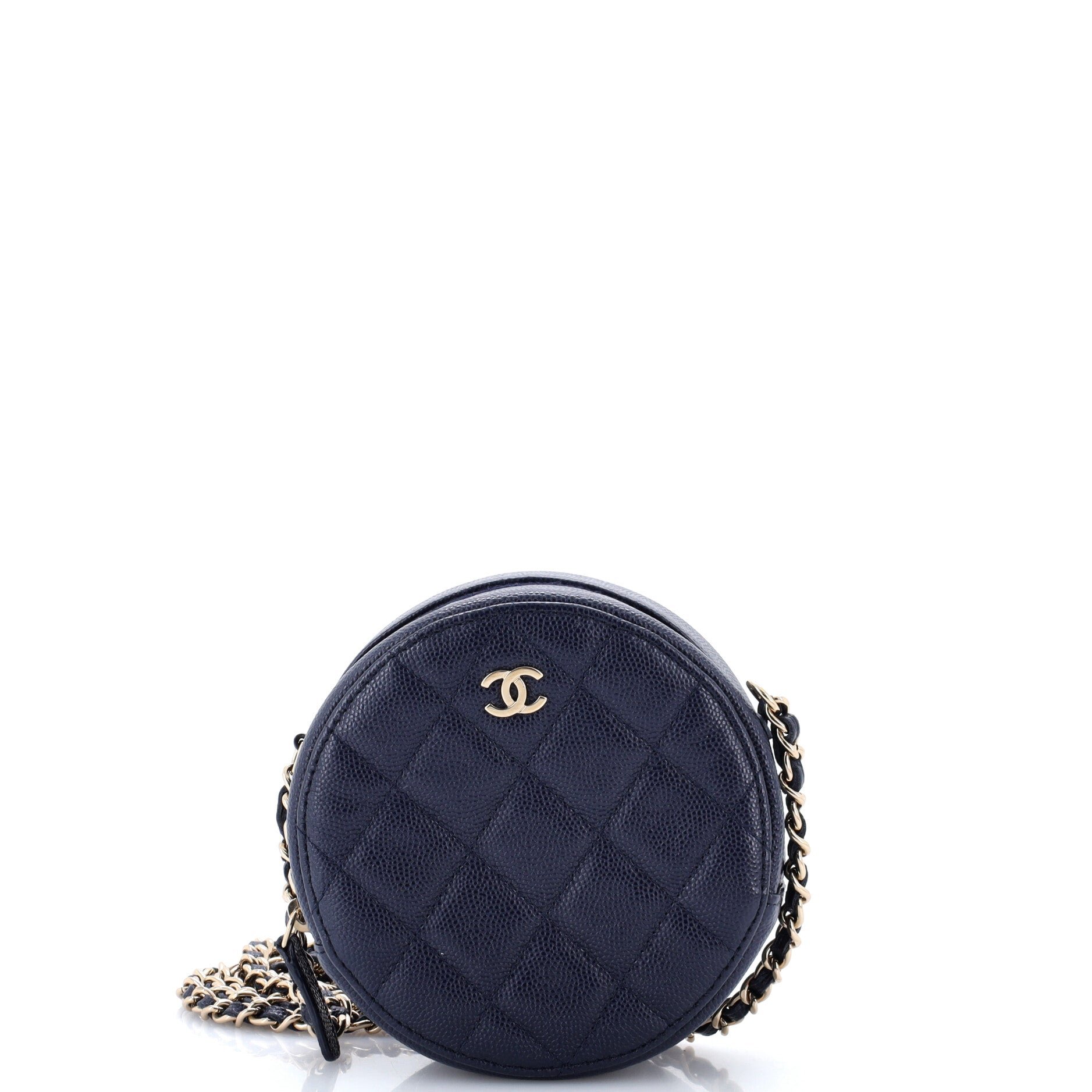 Round Clutch with Chain Quilted Caviar Mini