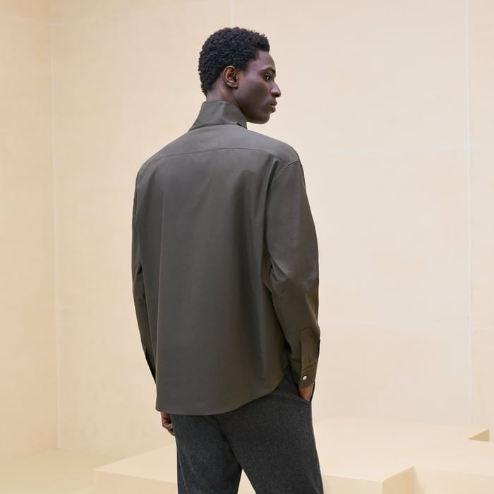 Kaki Boxy Fit Shirt With Twin Collar