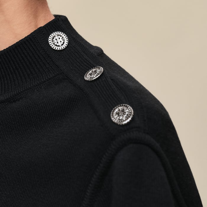 Noir Buttoned Sweater With "Ferronnerie" Details