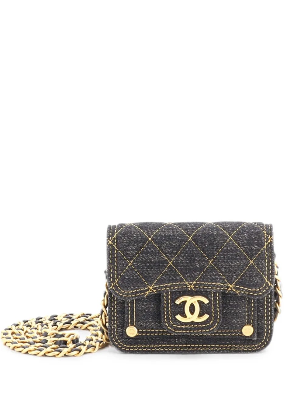 Double You CC Flap with Chain Quilted Denim clutch bag