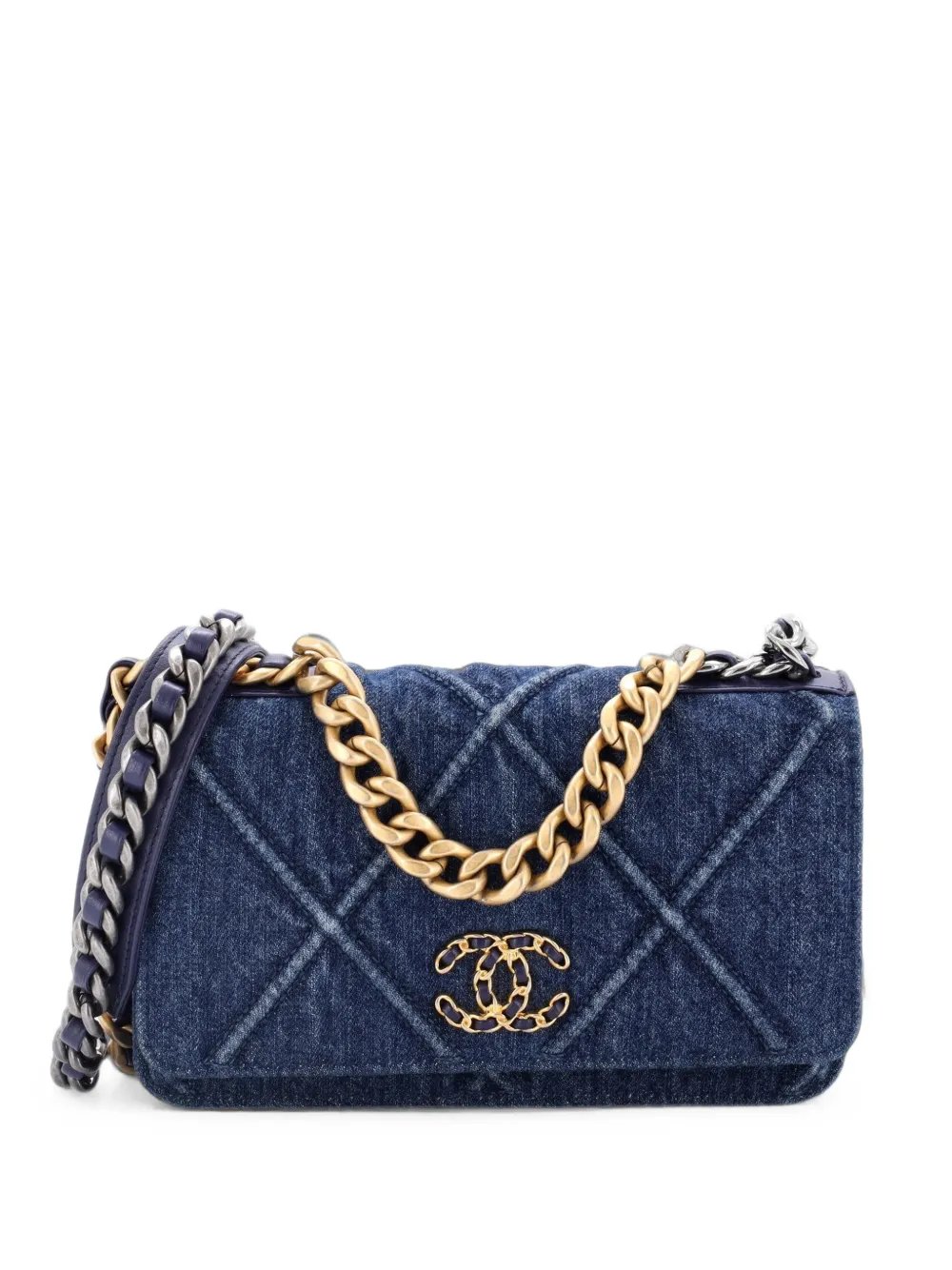 19 Wallet on Chain Quilted Denim crossbody bag