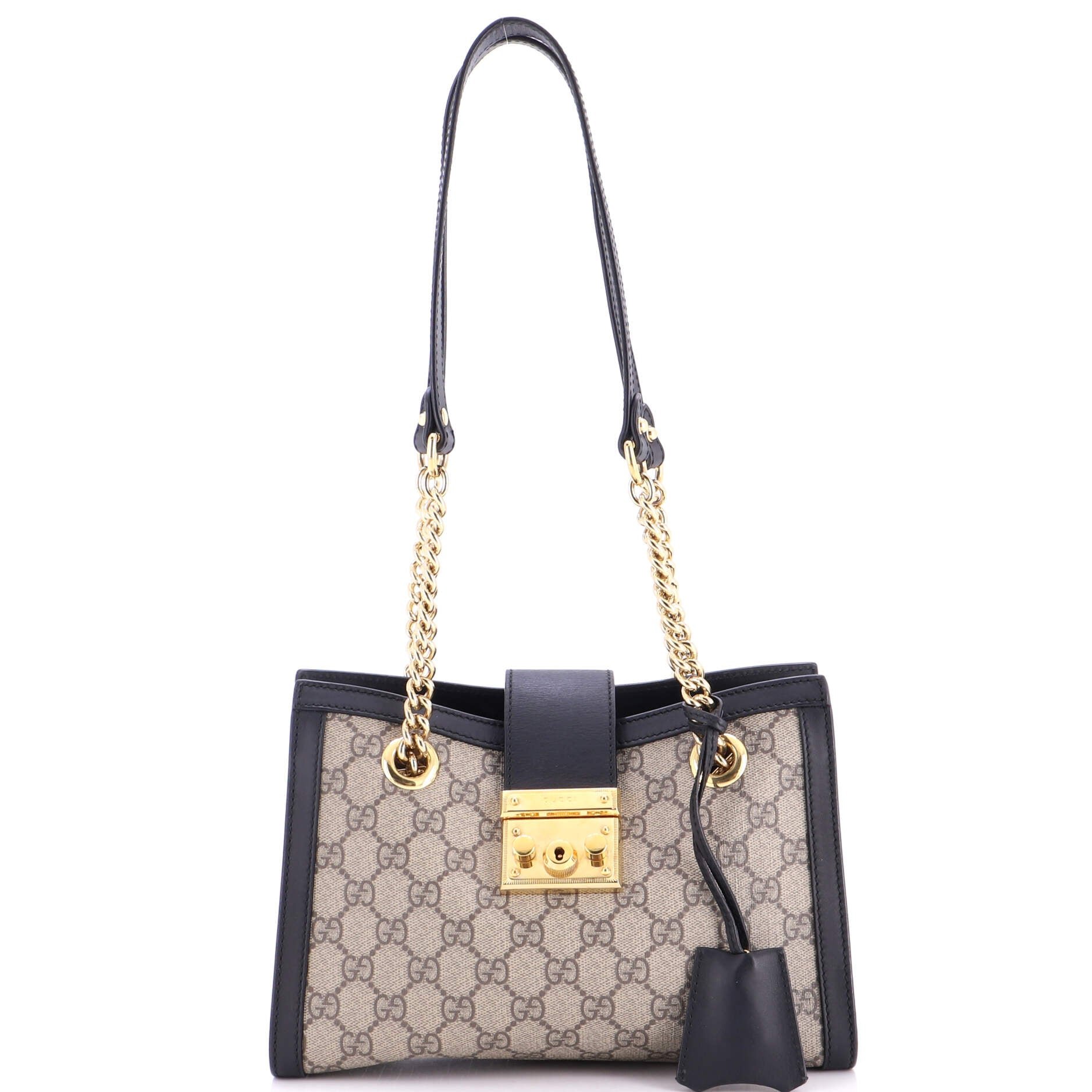 Padlock Chain Tote GG Coated Canvas with Leather Small