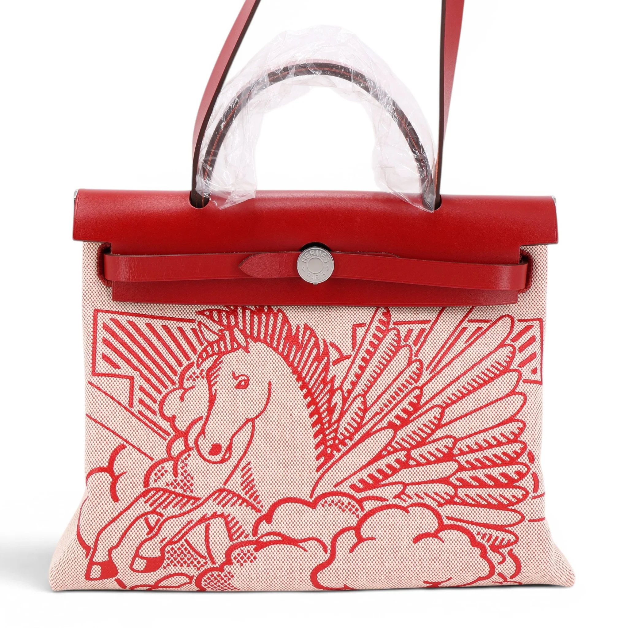 Unused ( Rank NS ) HERMÈS Herbag Zip 31 PM Rouge Piment (5X) Vache Hunter Toile H canvas Palladium hardware Z (2021)