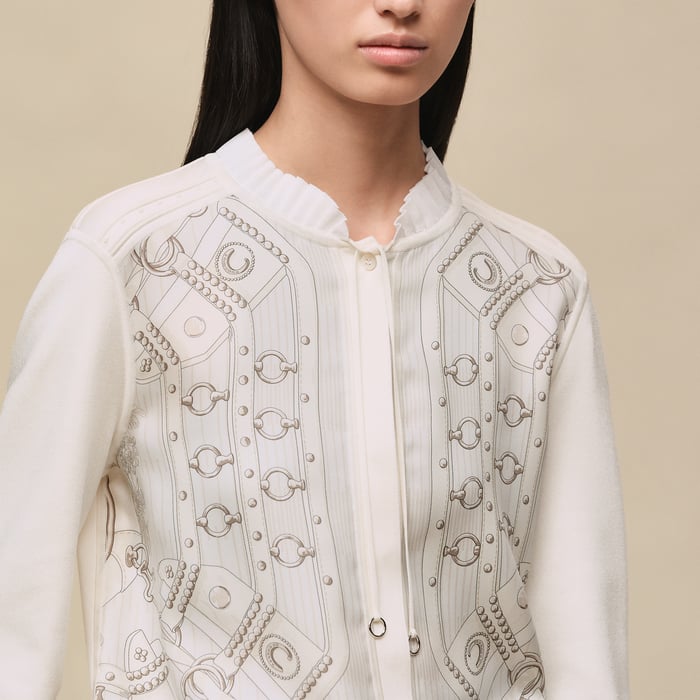 Gris Perle "Aux Champs En Fleurs Raye" Buttoned Jacket