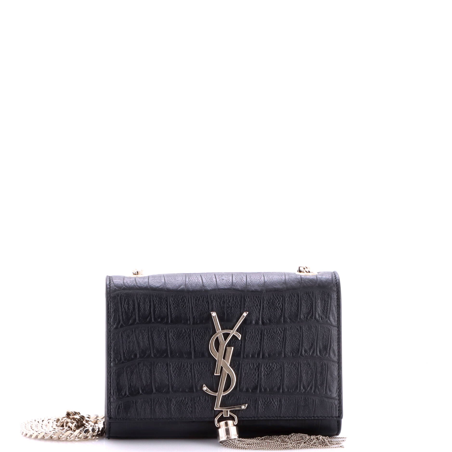 Saint Laurent Classic Monogram Tassel Crossbody Bag Crocodile Embossed Leather Small