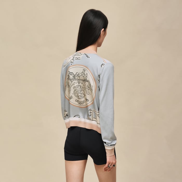 Gris Paruline "Ex-libris a Main Levee" Long-sleeve Twillaine Cardigan