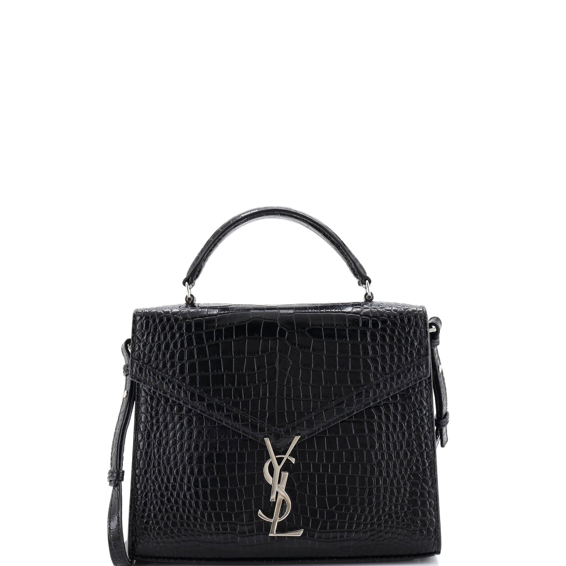 Cassandra Top Handle Bag Crocodile Embossed Leather Medium