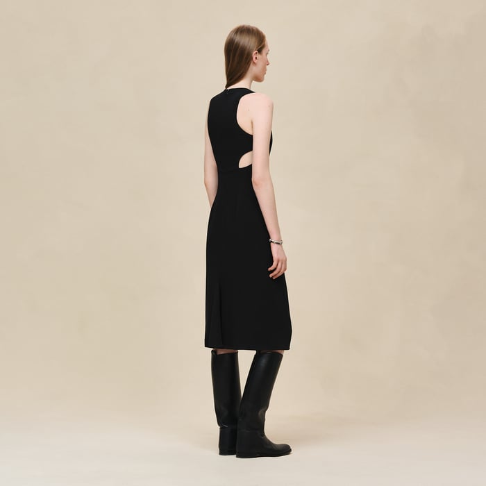 Noir Ruffled Sleeveless Dress