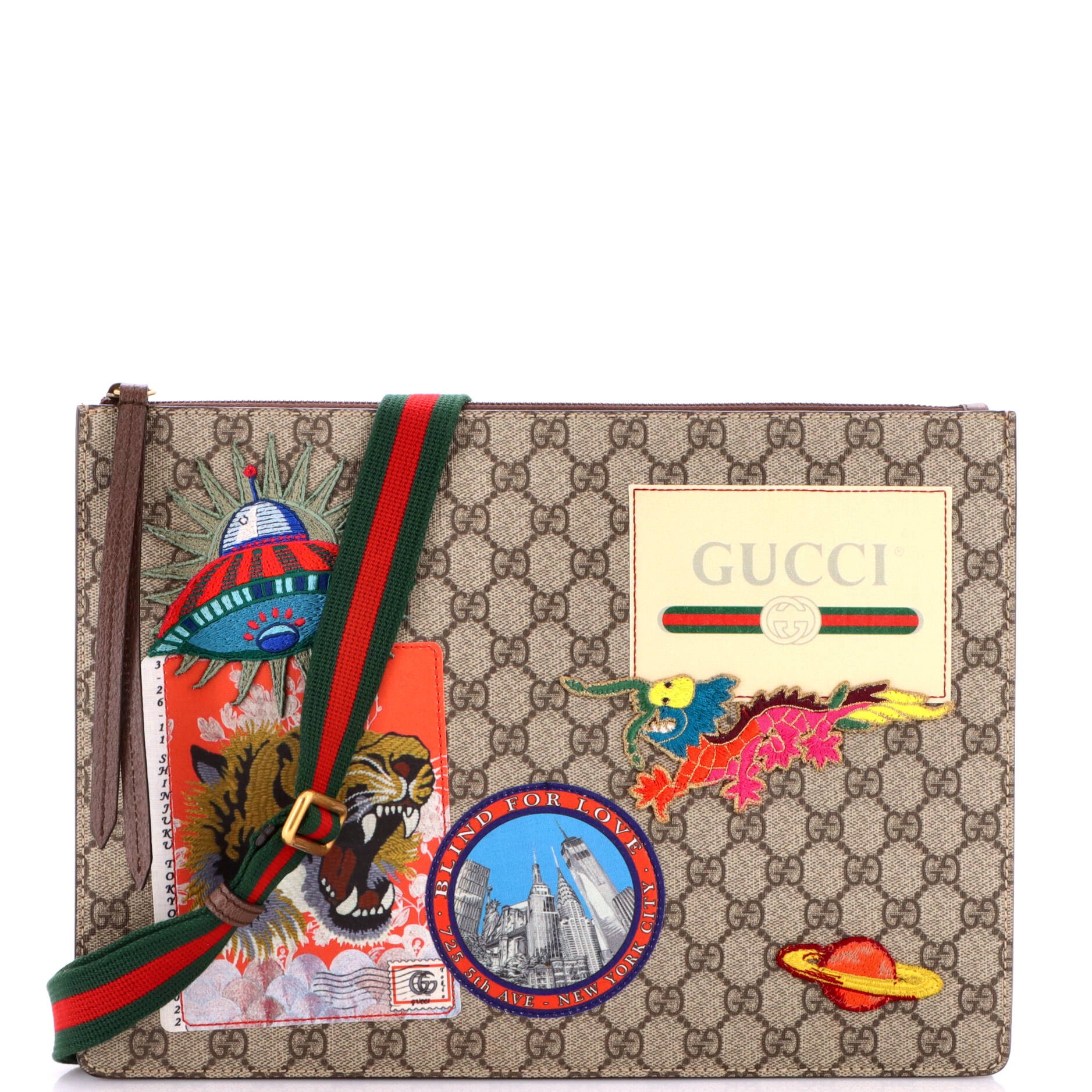 Courrier Messenger Bag GG Coated Canvas with Applique