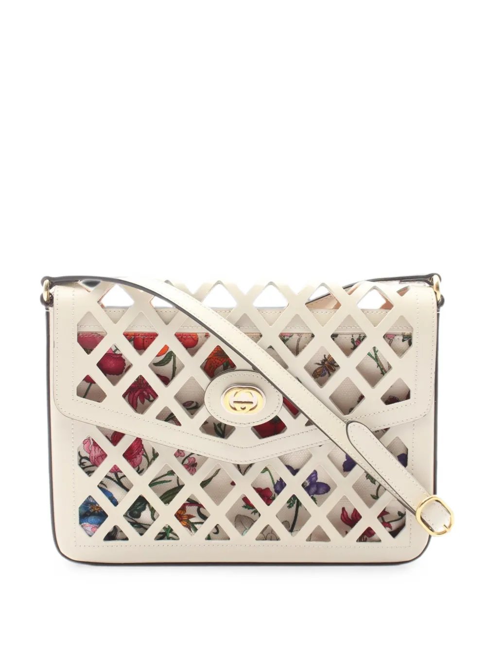 Cut-out floral-print shoulder bag