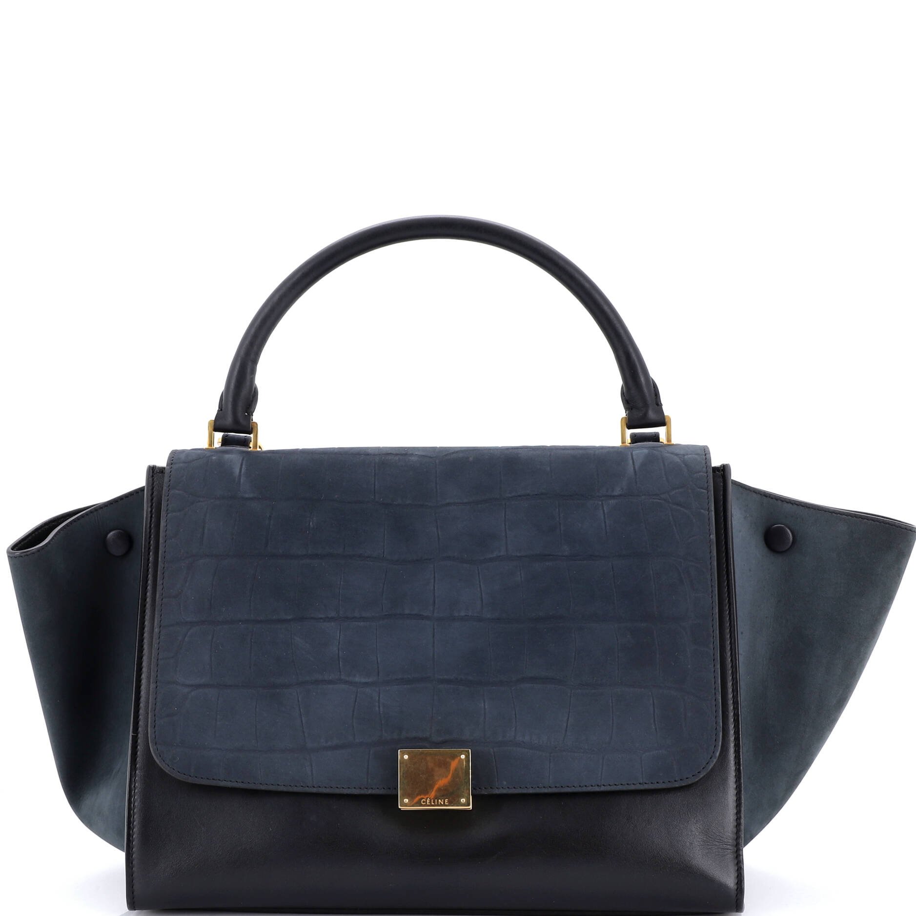 Celine Trapeze Bag Crocodile Embossed Nubuck Medium