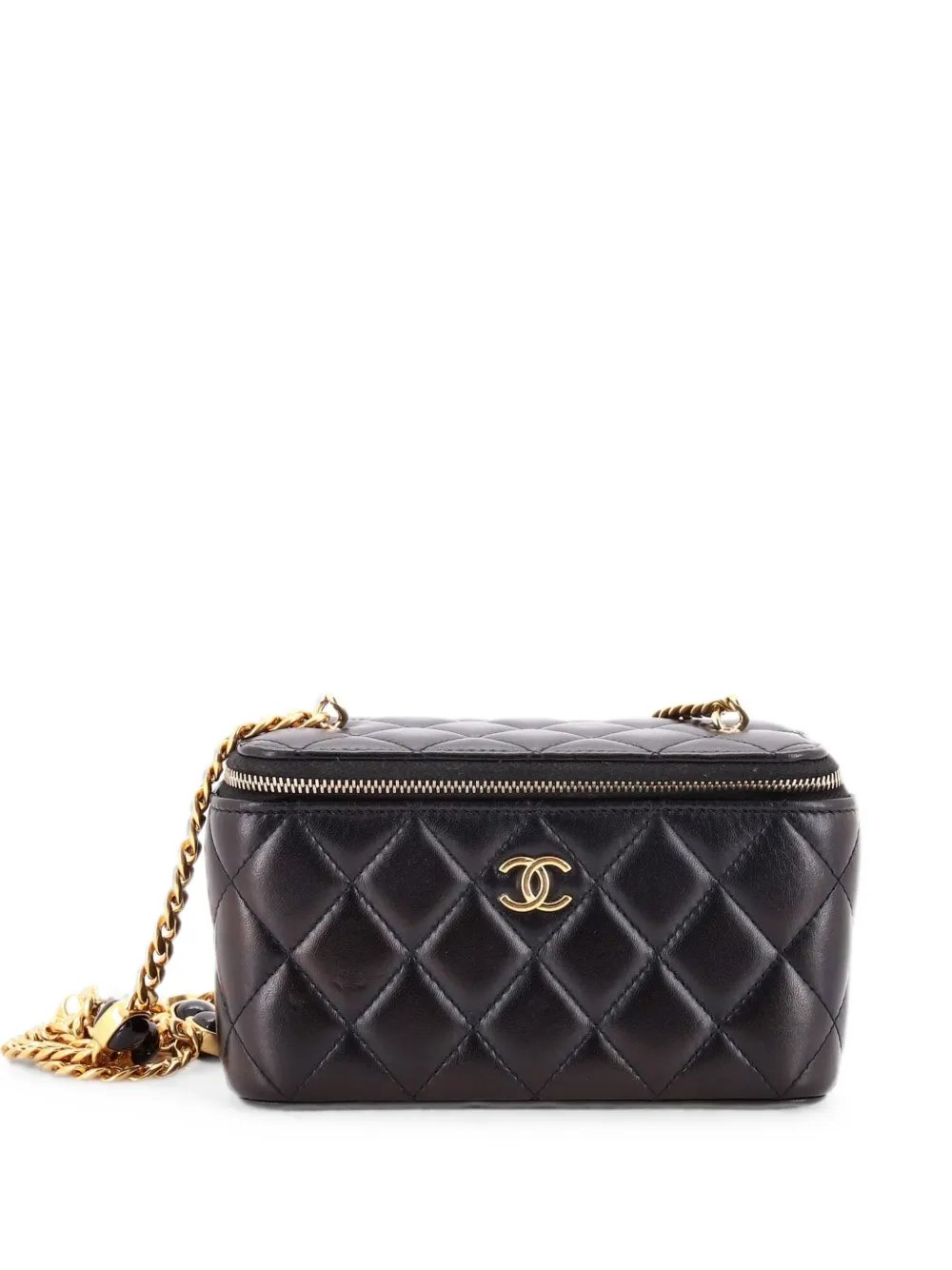 Classic Vanity Case with Resin Pearl Chain Quilted Lambskin Small clutch bag
