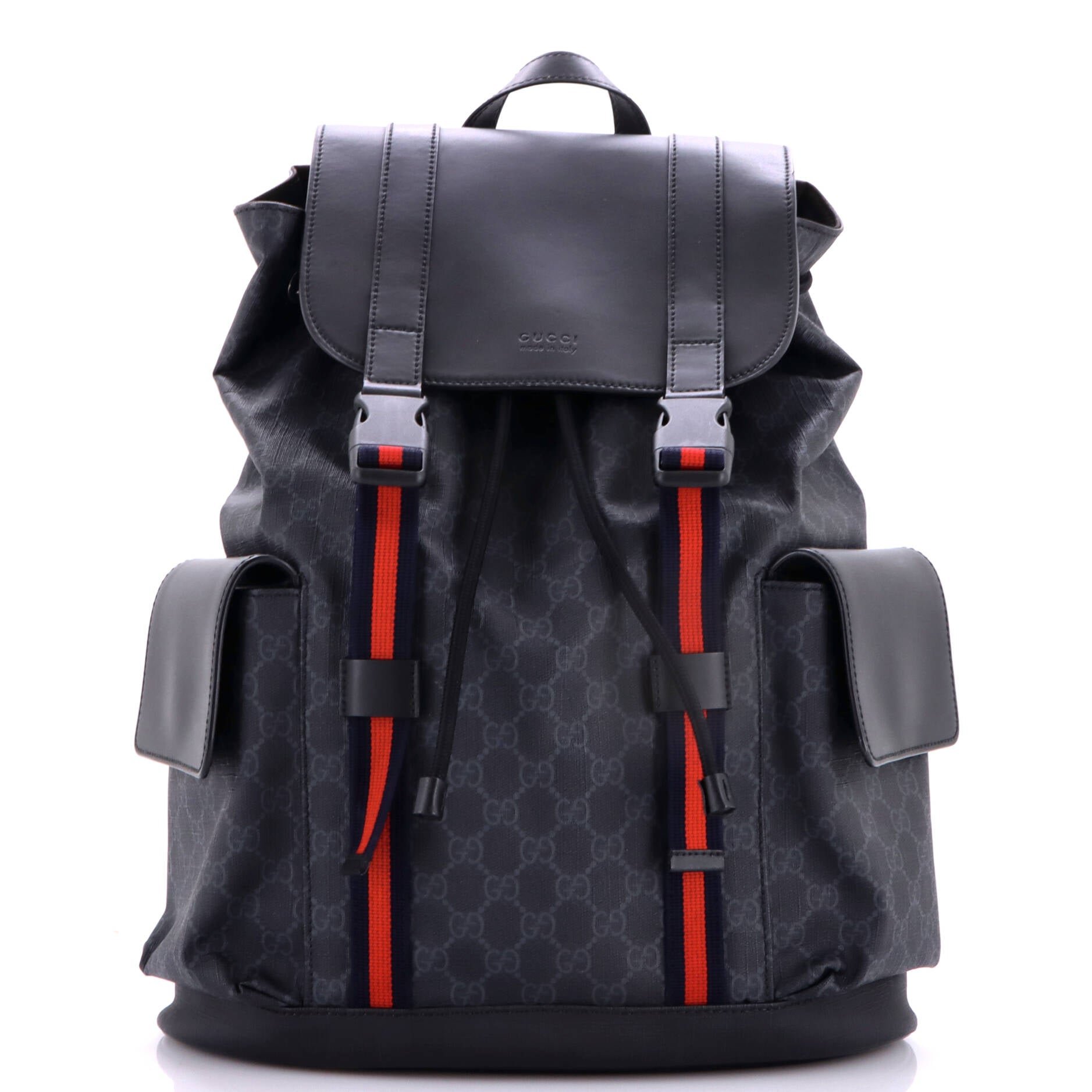 Double Pocket Buckle Backpack GG Coated Canvas Large