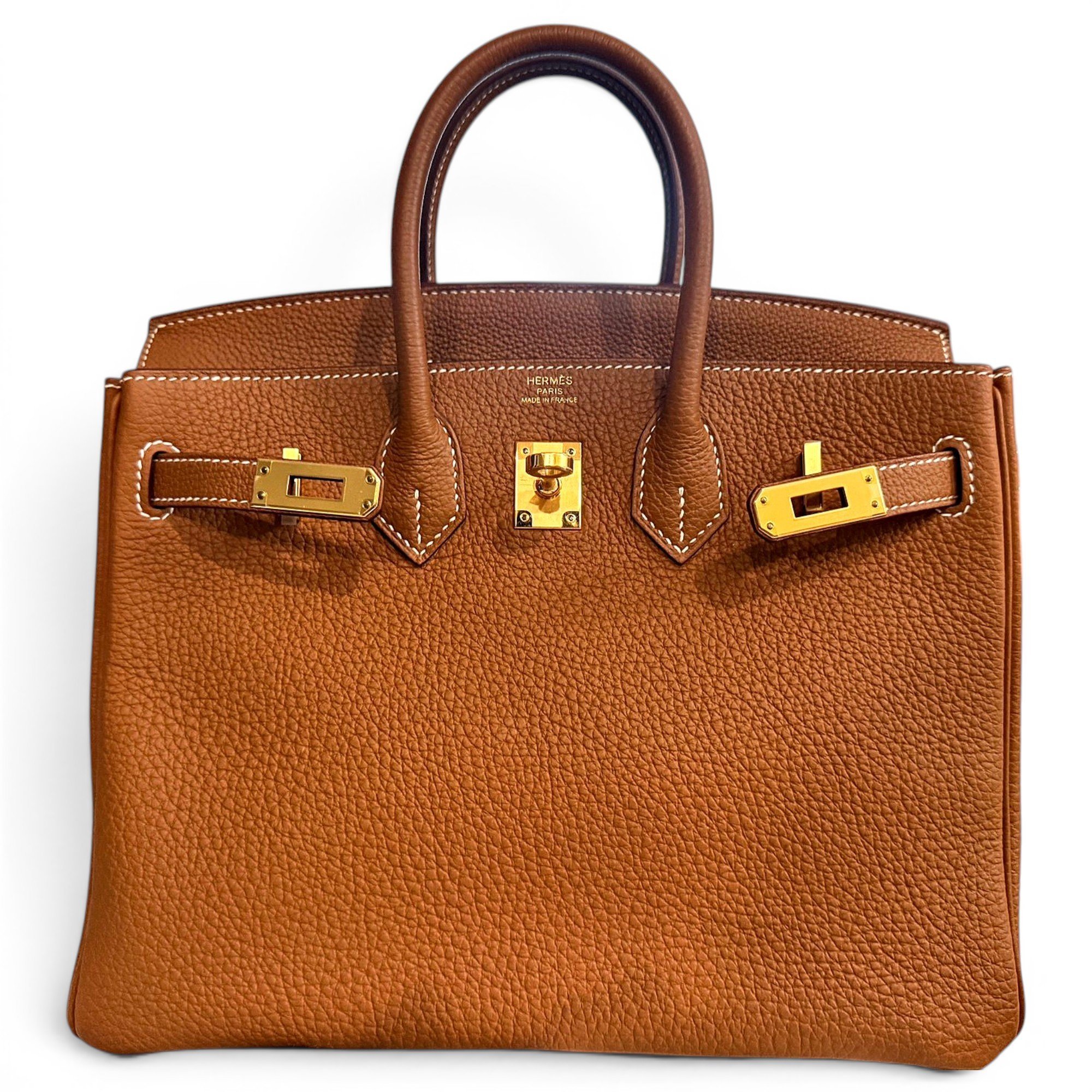 Hermes Birkin 25 Handbag Gold Togo Leather