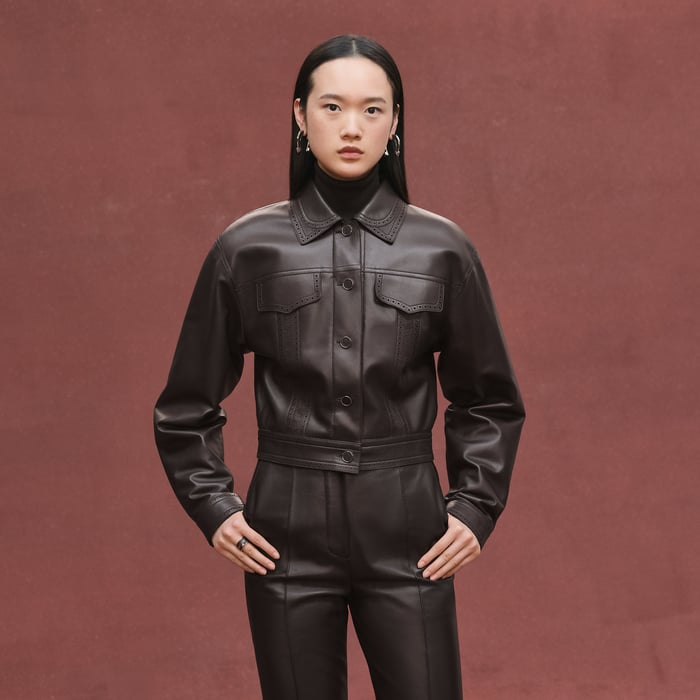 Marron Ébène City Jacket With Perforated Details