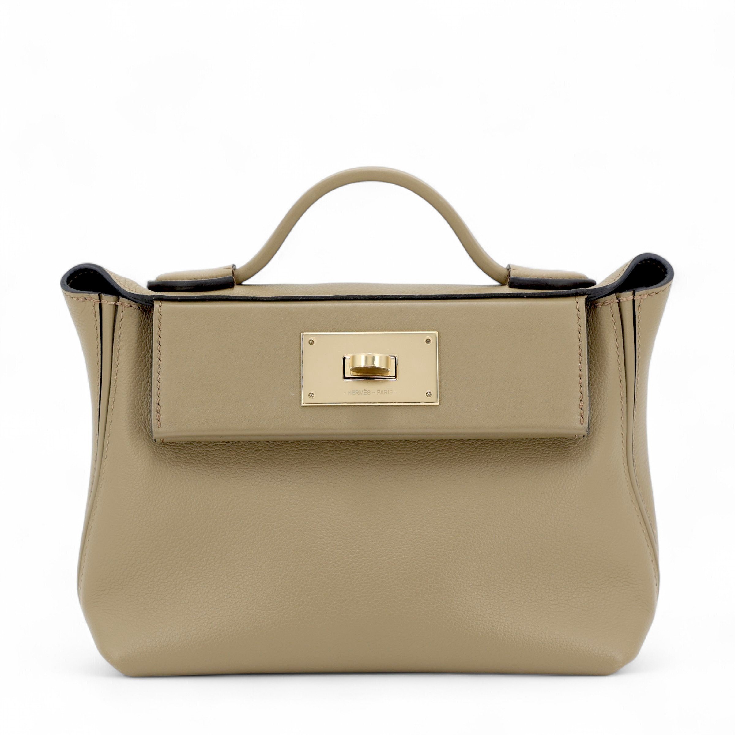 Hermes Excellent ( Rank SA ) HERMÈS 24/24 - 21 mini Beige Marfa (8Q) Swift Evercolor Permabrass hardware W (2024)