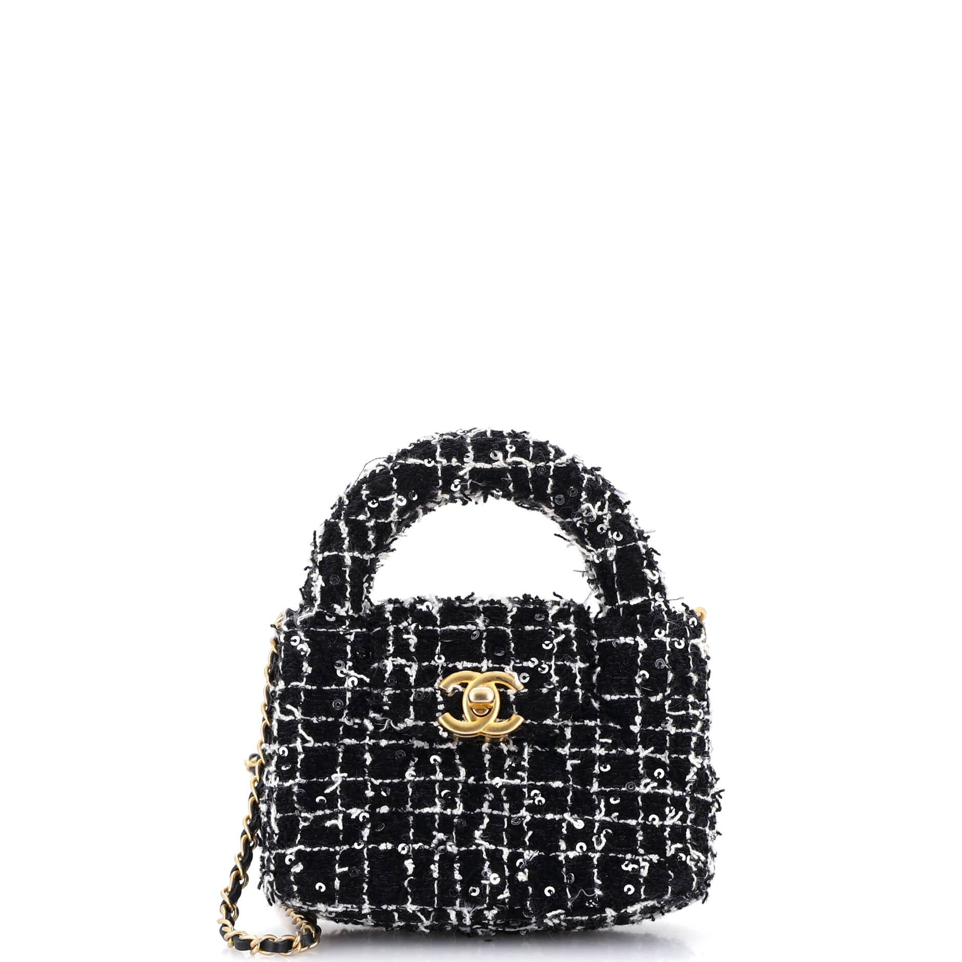 Kelly Top Handle Shopping Bag Quilted Tweed with Sequins Nano
