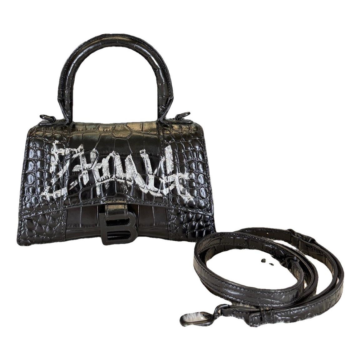 Hourglass leather handbag
