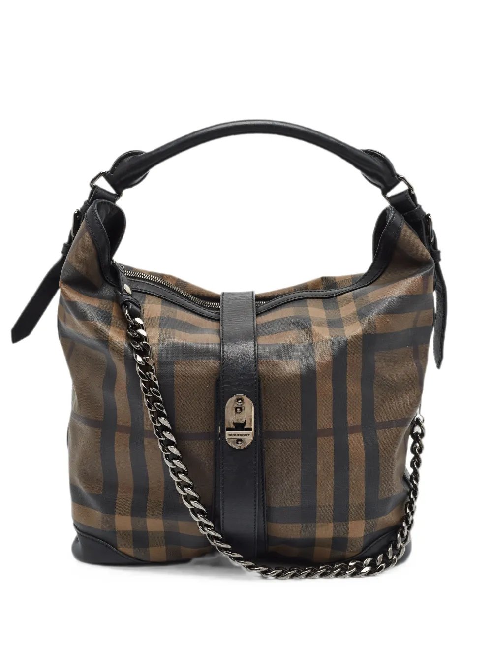 Smoked Check chain-detail tote bag