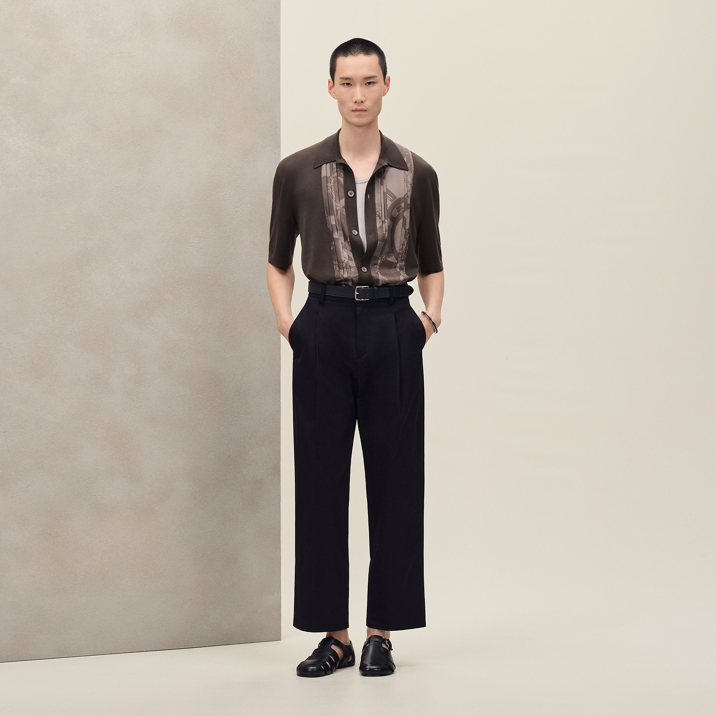 "Eperon d'Or Soie Plissee" short-sleeve straight cut shirt