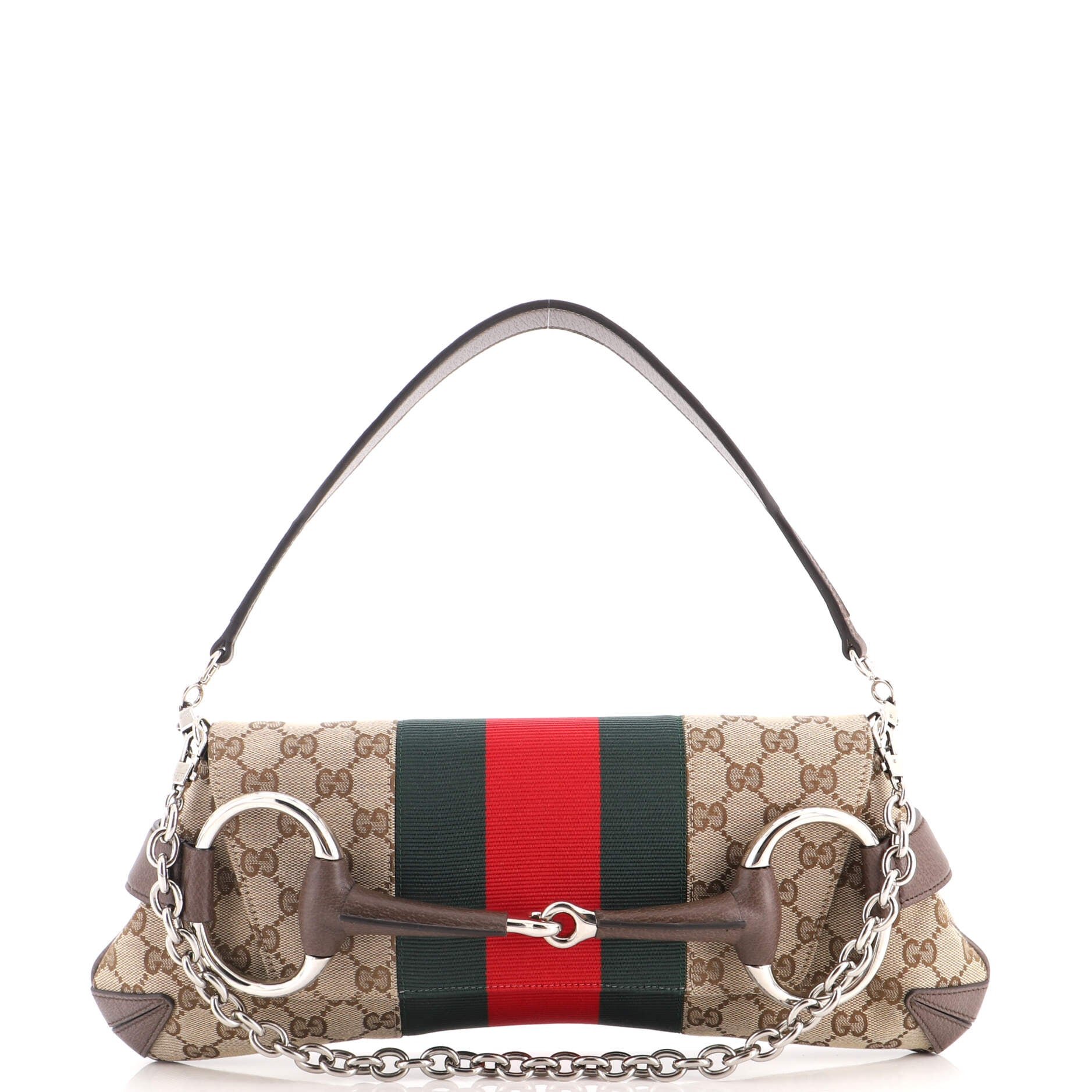 Horsebit NM Web Chain Clutch GG Canvas Medium
