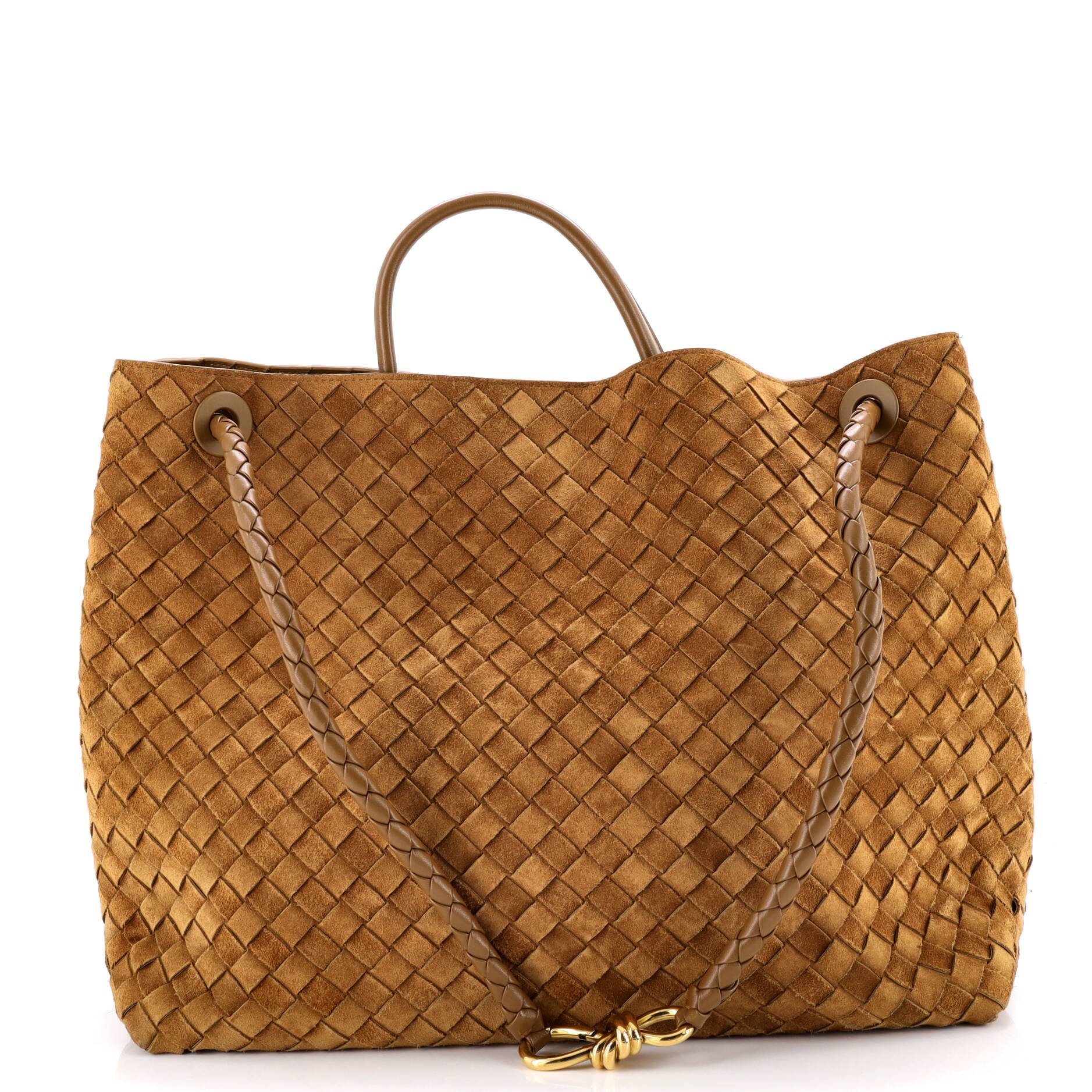 Bottega Veneta Andiamo Top Handle Bag Intrecciato Suede Large