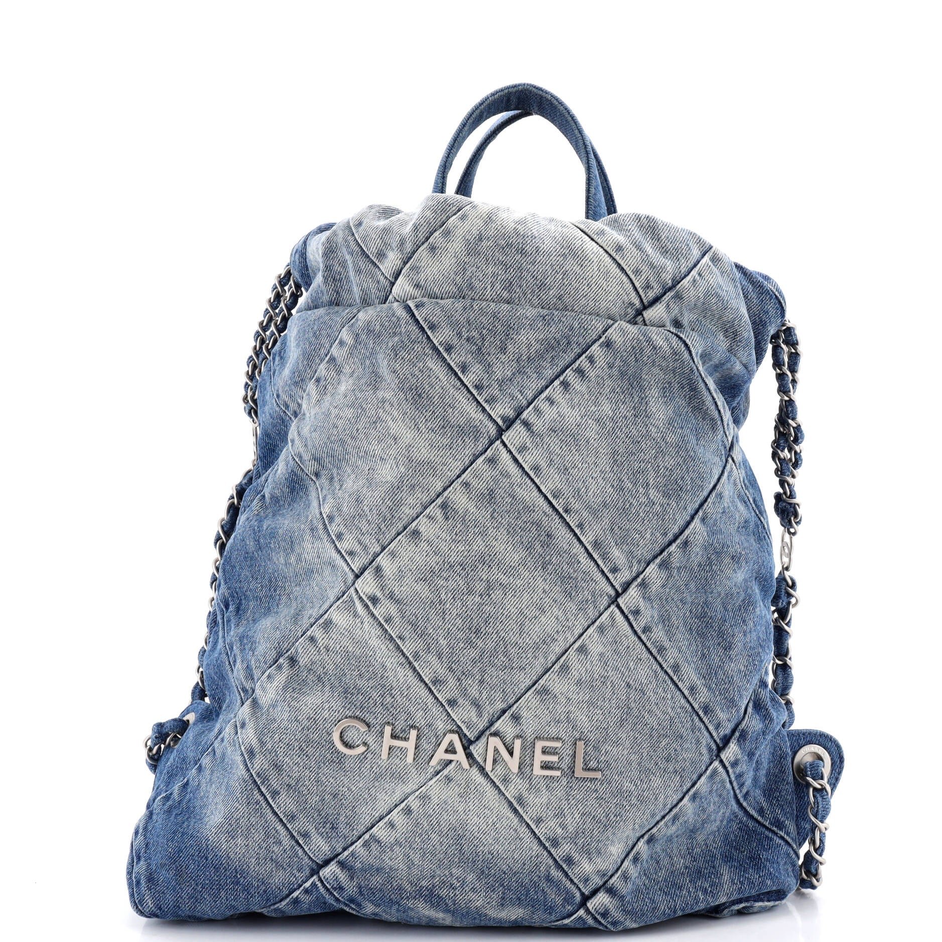 22 Chain Backpack Quilted Denim Medium