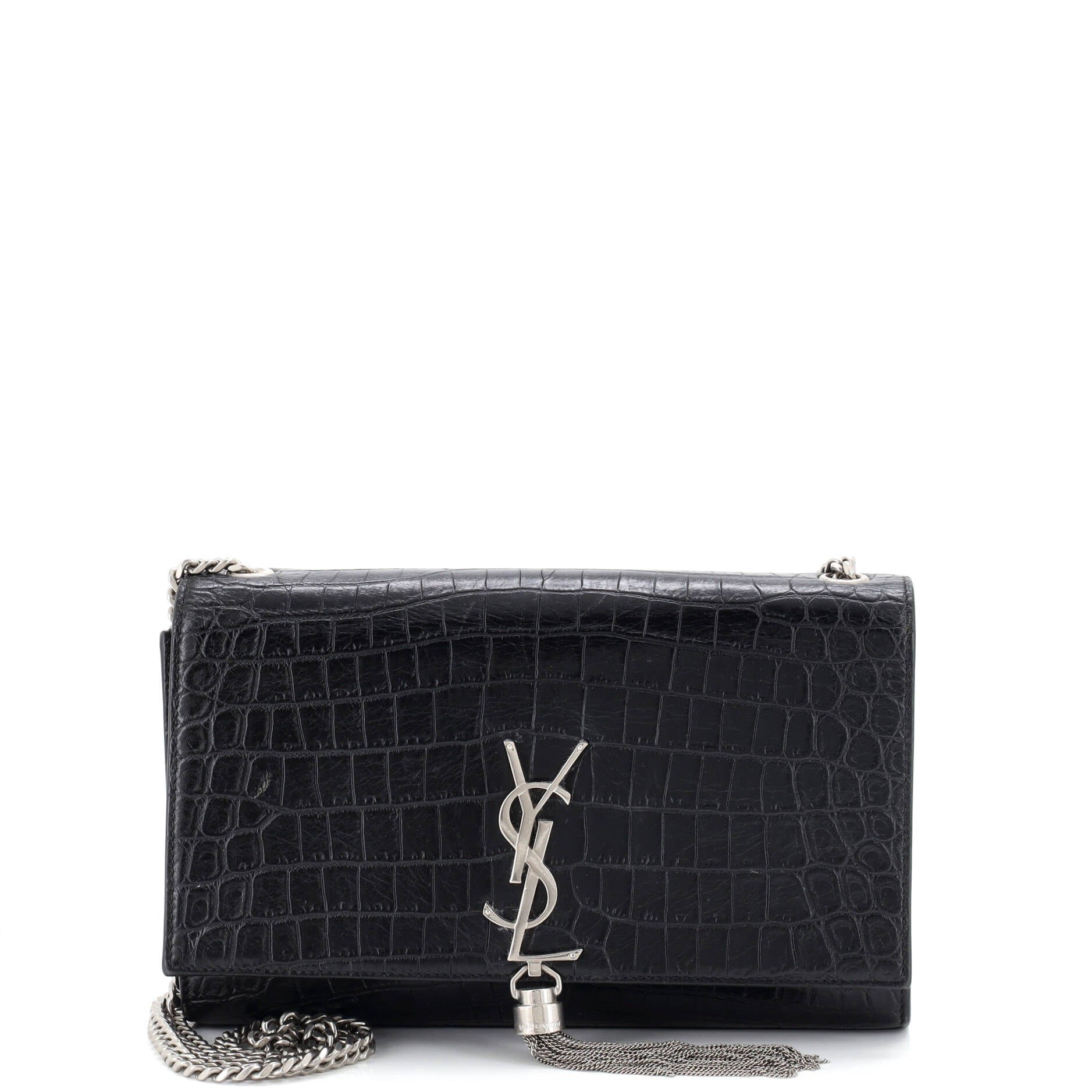 Classic Monogram Tassel Crossbody Bag Crocodile Embossed Leather Medium