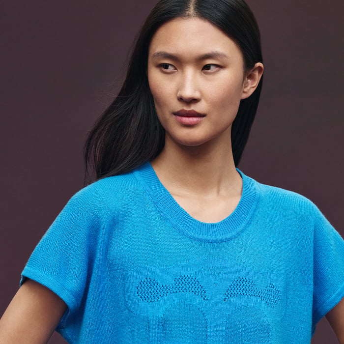 Bleu Piscine Cashmere "l'Enseigne Du Sellier" Sleeveless Sweater