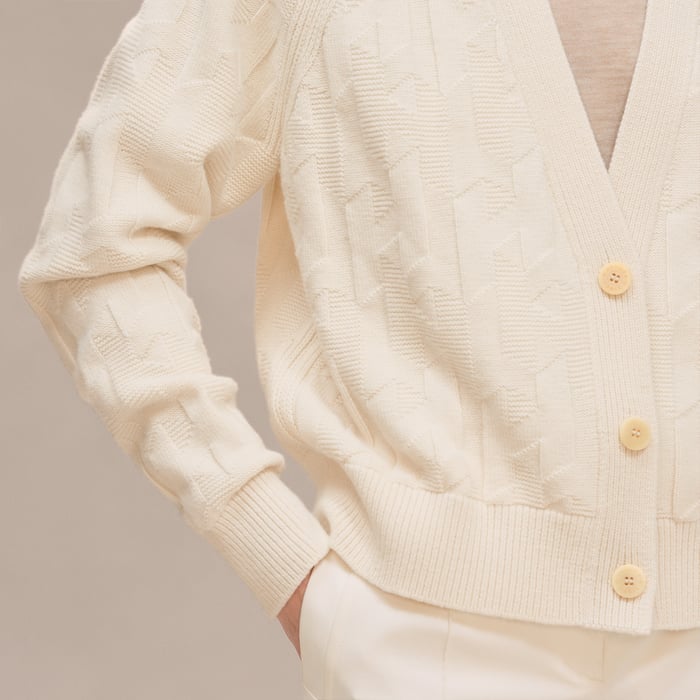 Blanc Naturel Cardigan Manches Longues Motif « h »