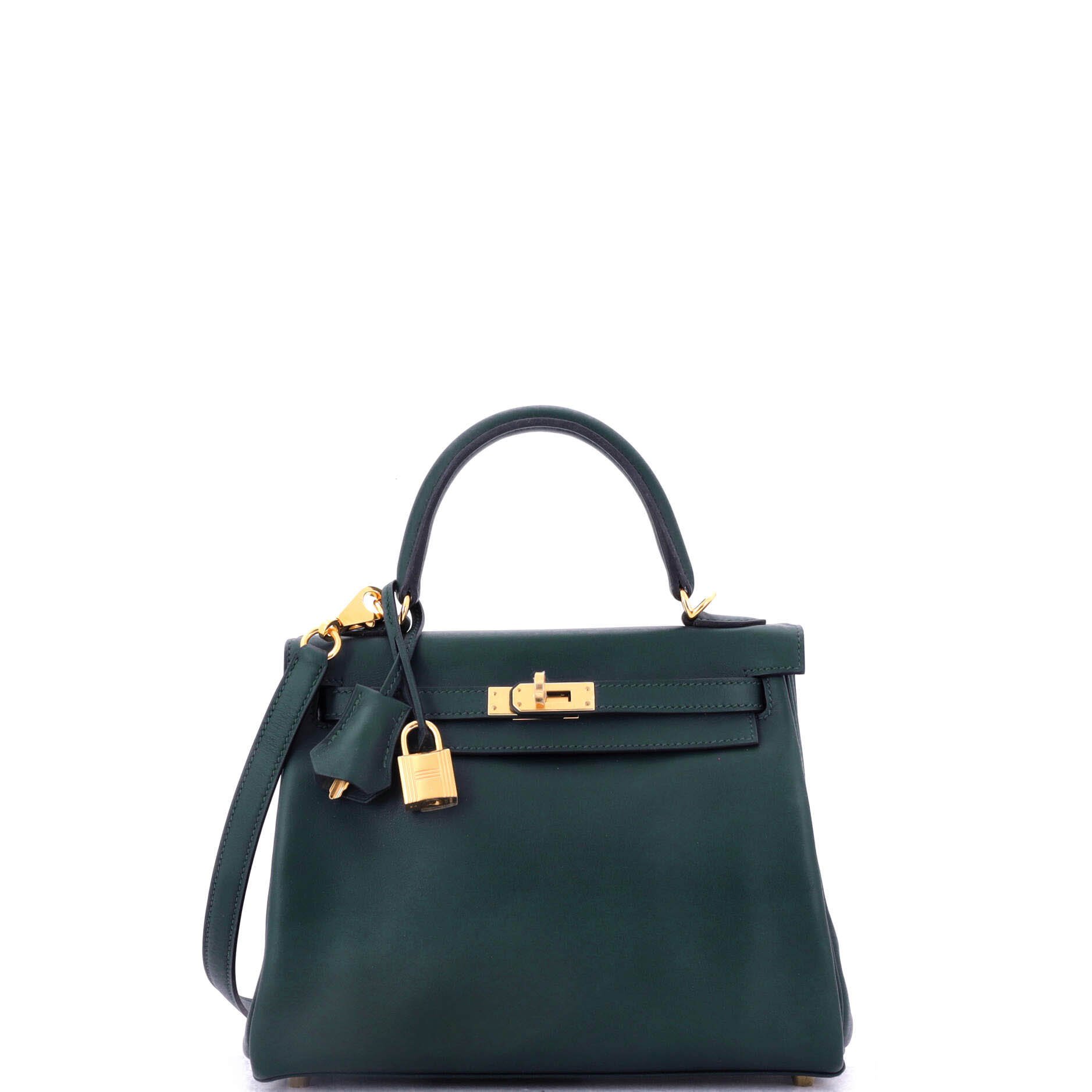 Hermes Kelly Handbag Vert Cypress Swift with Gold Hardware 25
