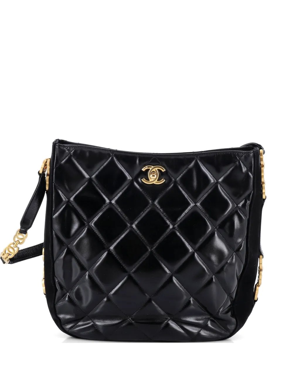 Tiny CC Link Quilted Shiny Calfskin and Suede Medium hobo bag