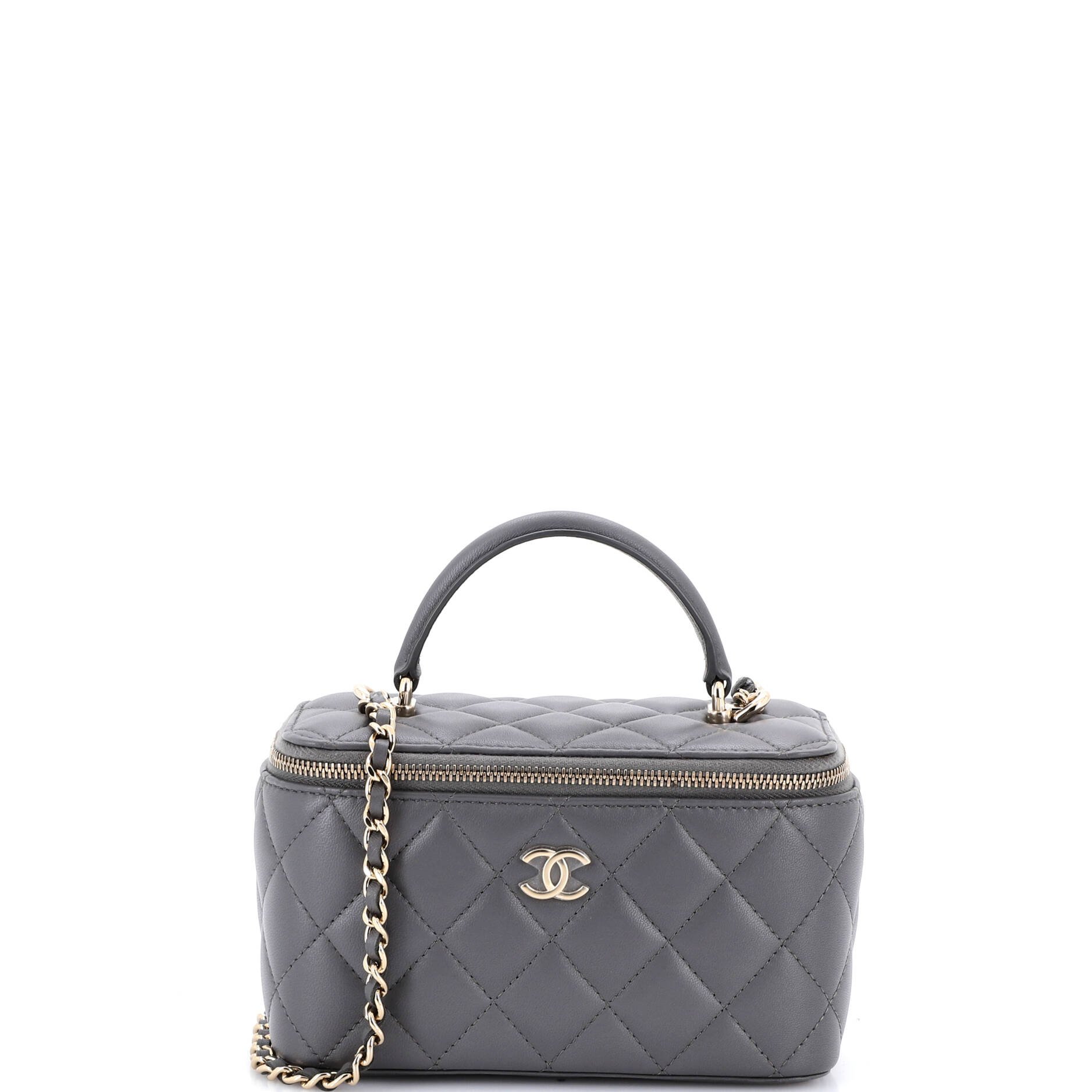 Classic Top Handle Vanity Case with Chain Quilted Lambskin Small