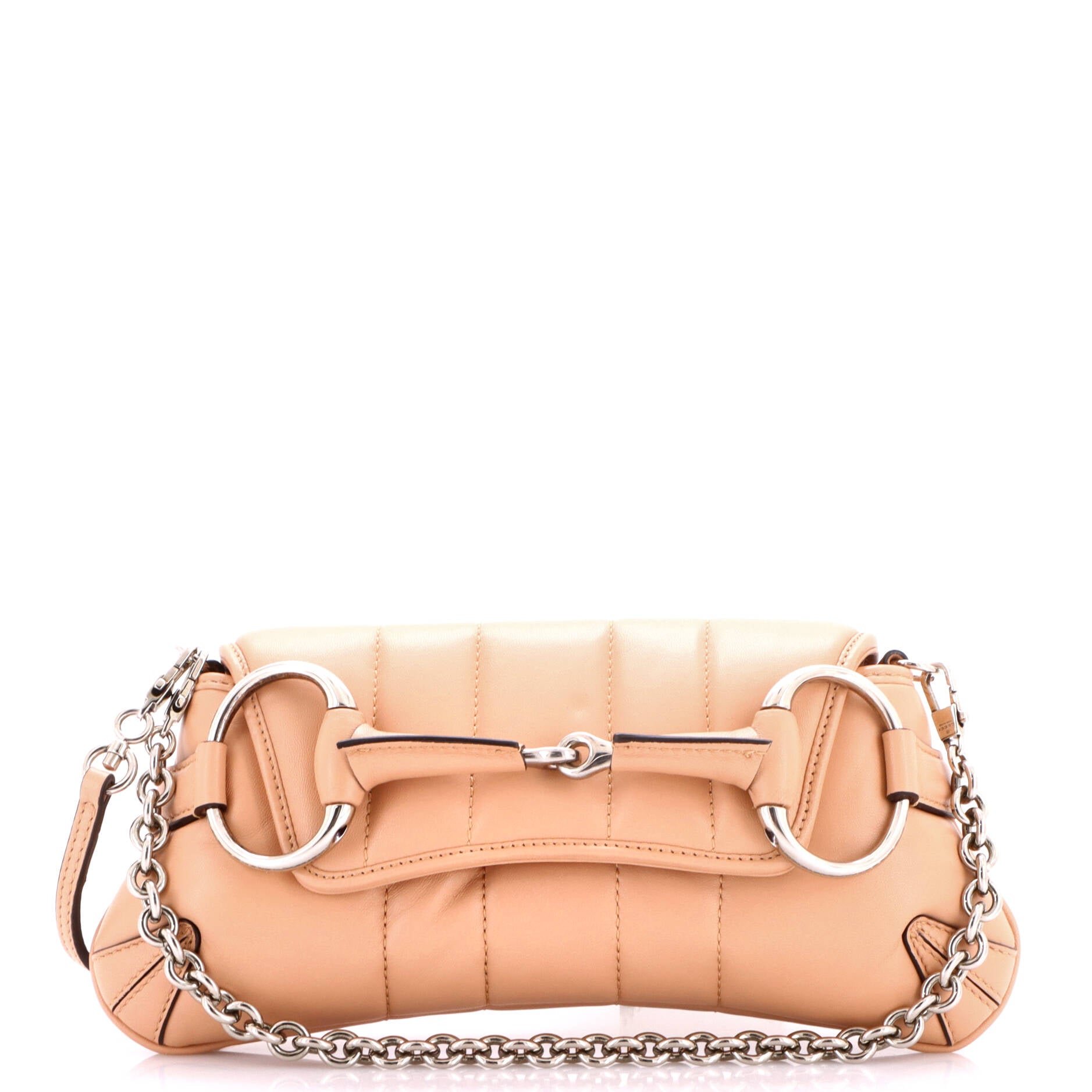 Horsebit Chain Shoulder Bag Vertical Quilted Leather Small