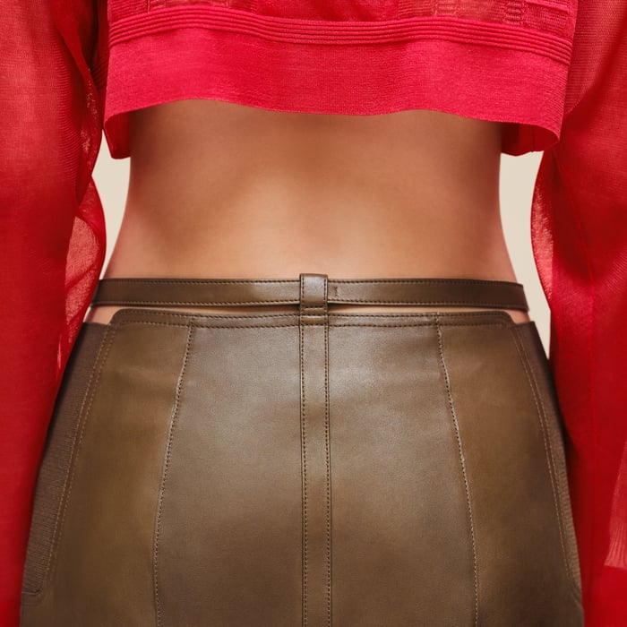 Marron Muschio Mixed Knit Pencil Skirt