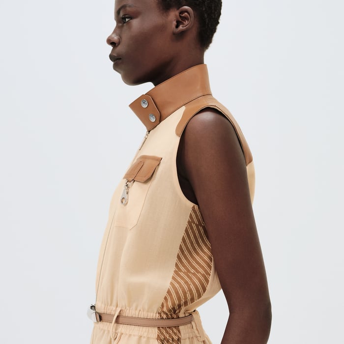 Beige Pyrite Jumpsuit With Workwear Detail