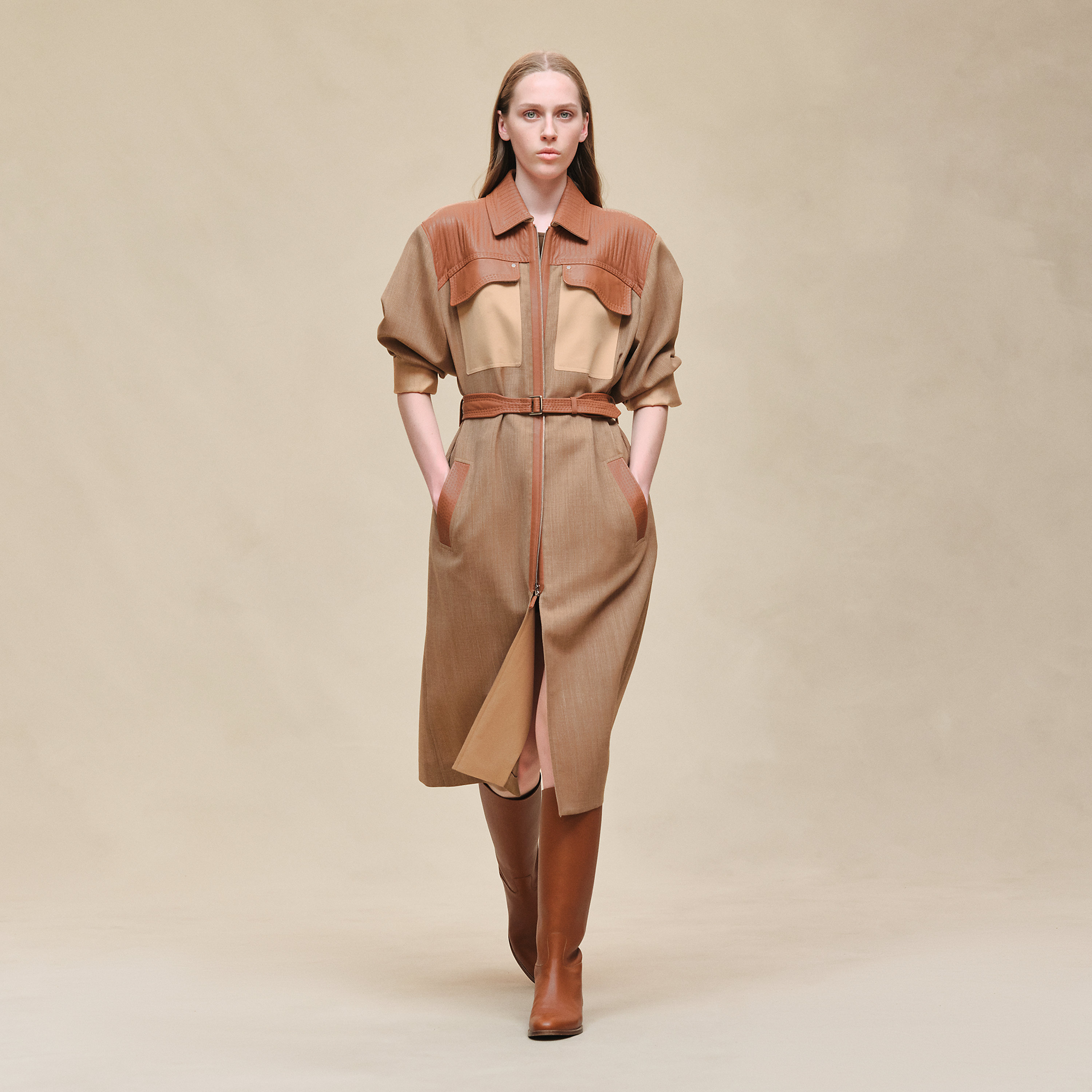 Mixed leather Trench coat