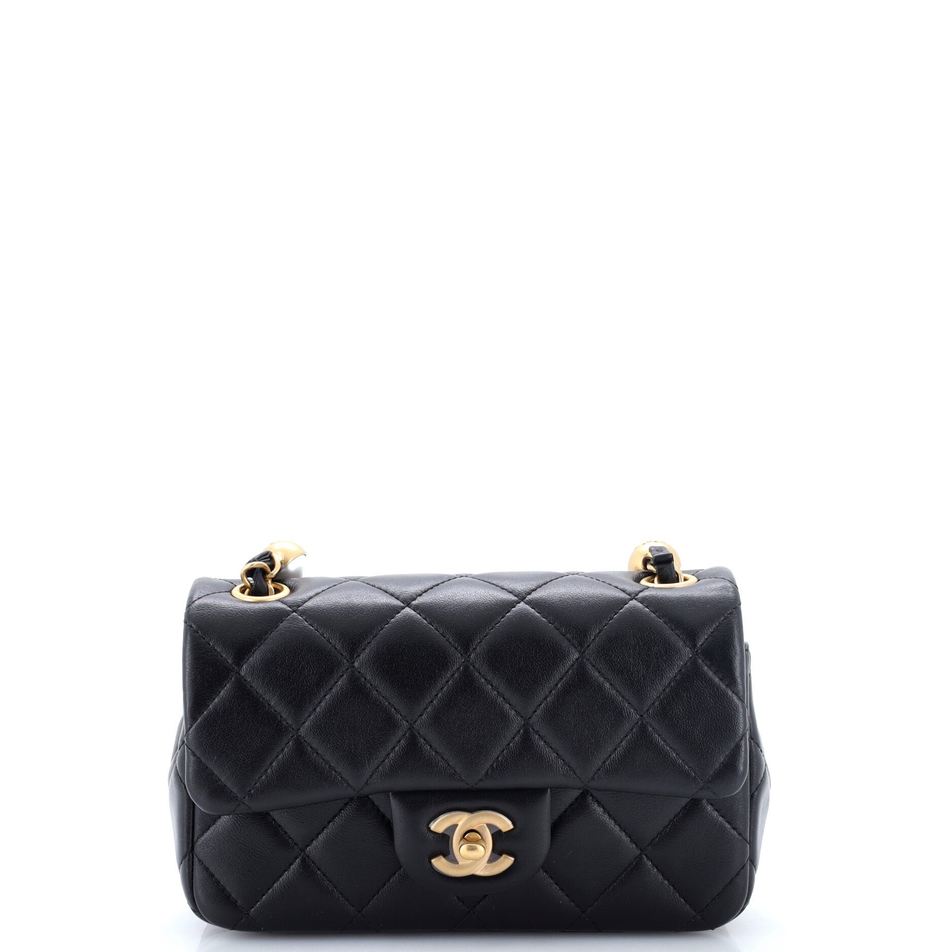 Pearl CC Flap Bag Quilted Lambskin Mini